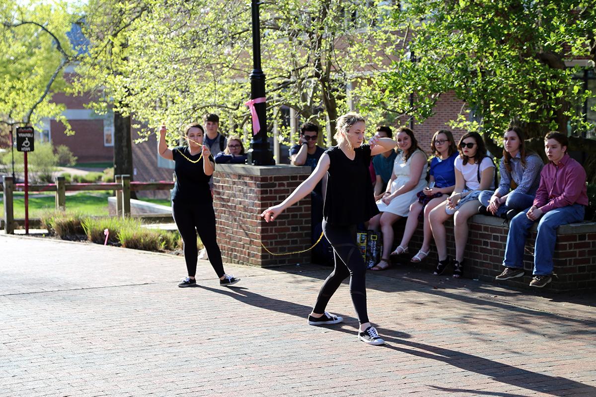 Student performance art event on campus